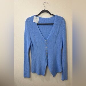Jaki ribbed knit asymmetrical cardigan with mother pearl buttons made in Italy